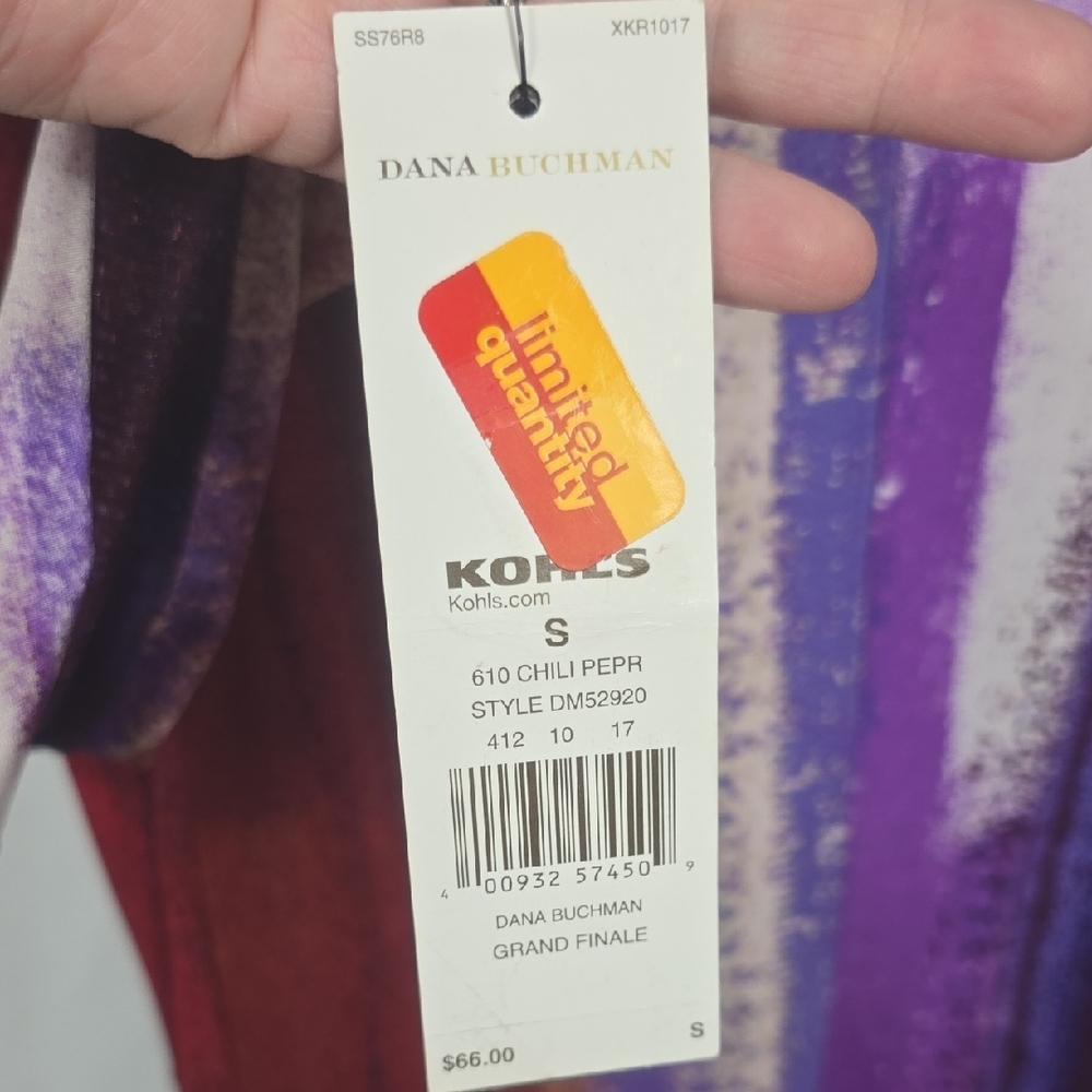 Dana Buchman Purple and Red Sheath Dress with Plunge Neckline - Picture 6 of 7